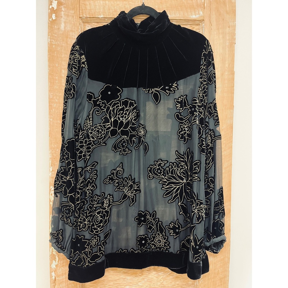 Soft Surroundings Blouse L Sheer Overlay Burnout Velvet Overlay Whimsigoth Party